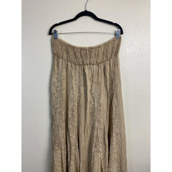 NEW Cute Option Boho Embroidered Midi Skirt Size XL Smocked Waist Prairie Floral - Picture 15 of 15